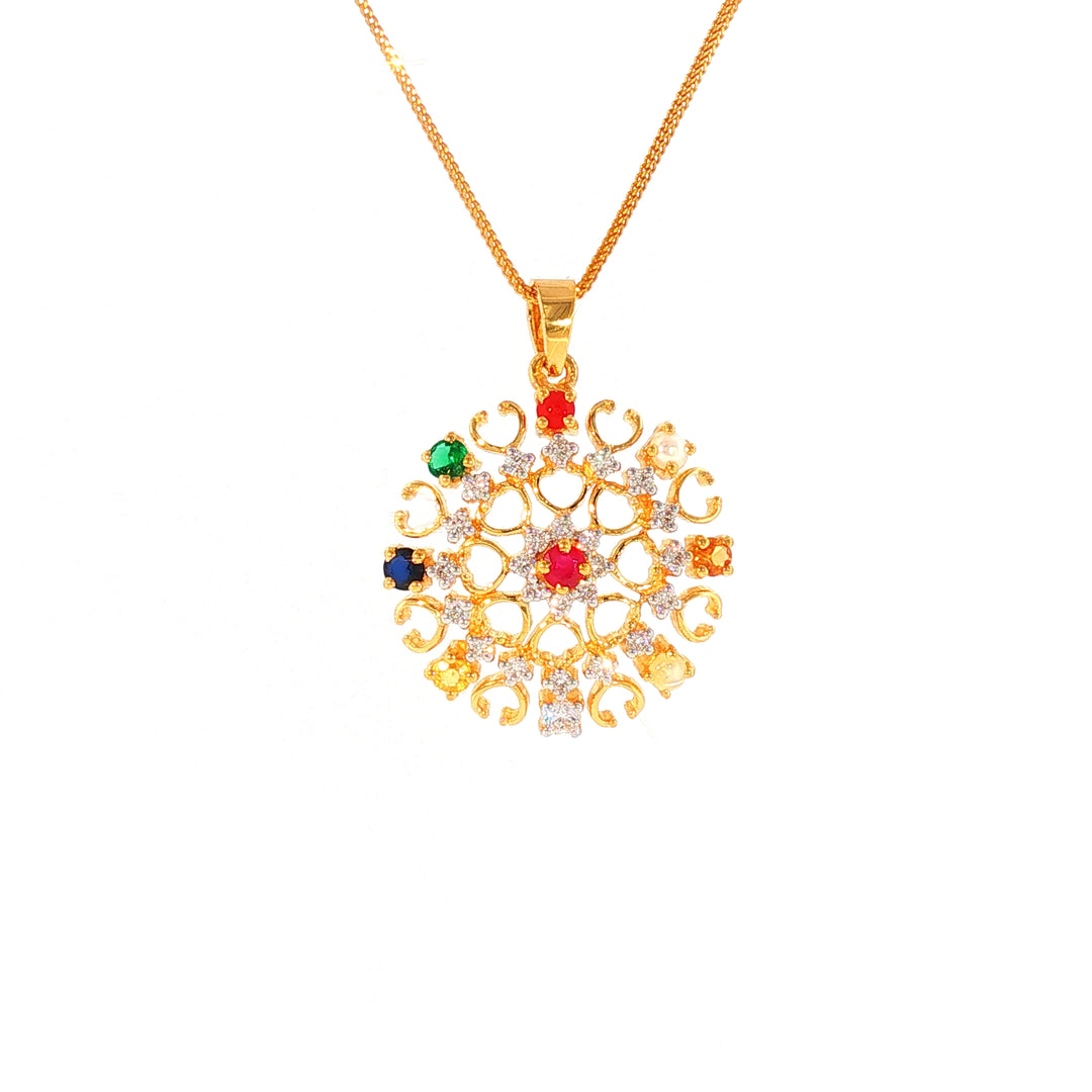 14K YG Cluster Diamond, Navaratna Pendant-1pc