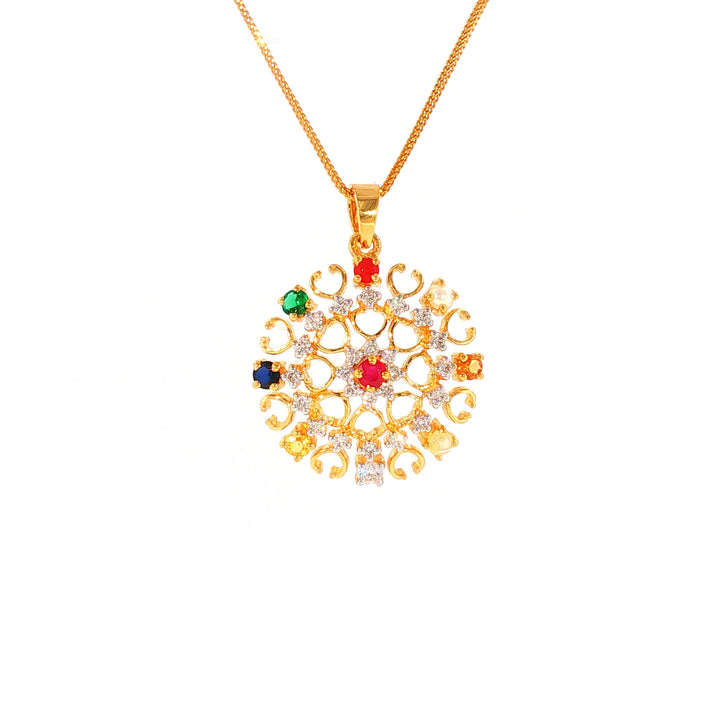 14K YG Cluster Diamond, Navaratna Pendant-1pc