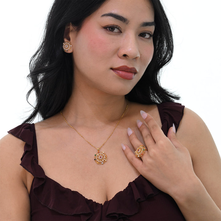 14K YG Cluster Diamond, Navaratna Pendant-1pc