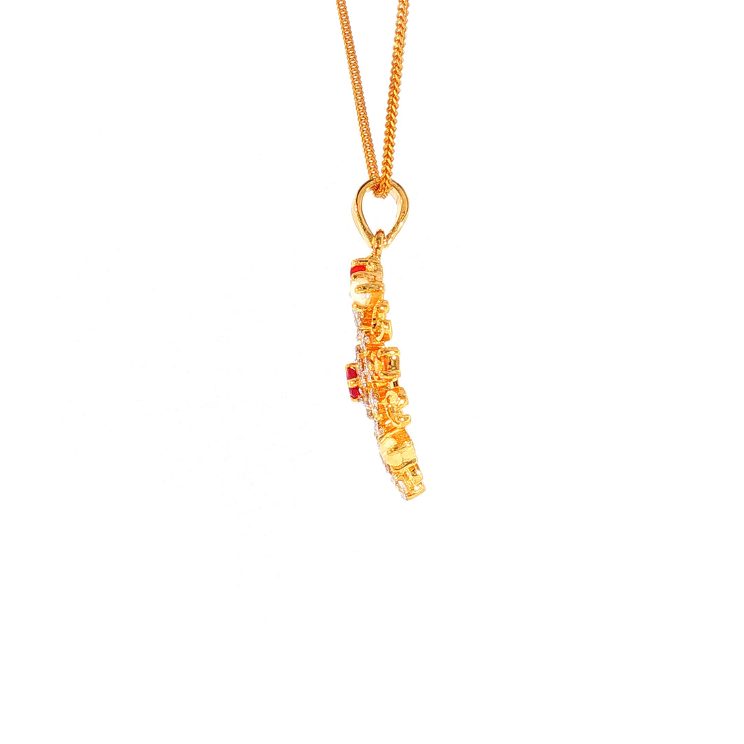 14K YG Cluster Diamond, Navaratna Pendant-1pc