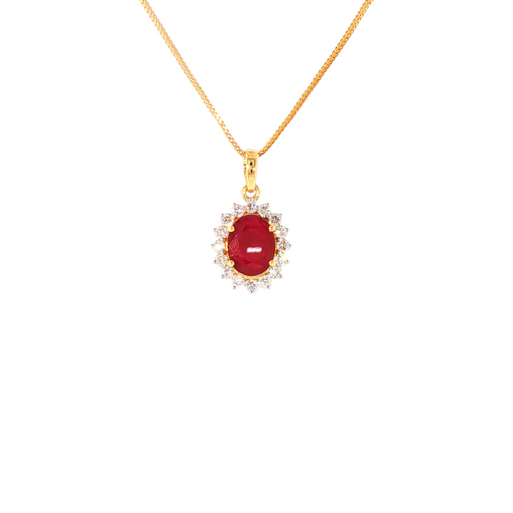 14K YG Cluster Diamond, Ruby Pendant-1pc