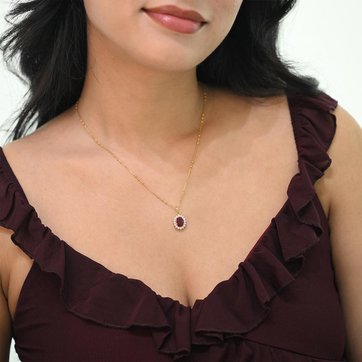 14K YG Cluster Diamond, Ruby Pendant-1pc