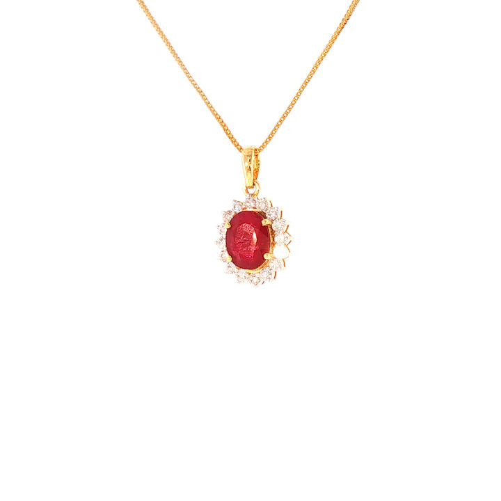 14K YG Cluster Diamond, Ruby Pendant-1pc