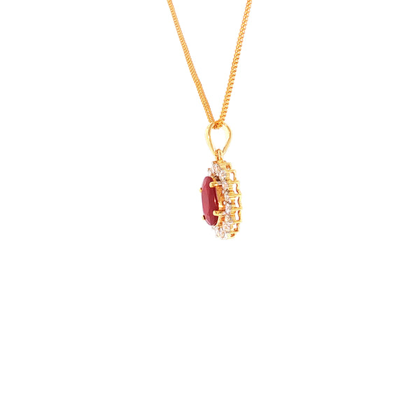 14K YG Cluster Diamond, Ruby Pendant-1pc