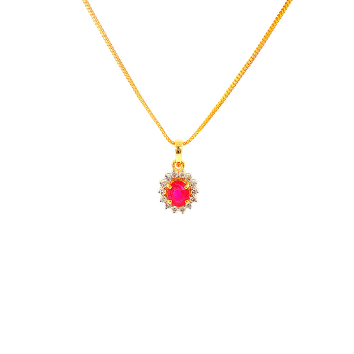14K YG Cluster Diamond, Ruby Pendant-1pc
