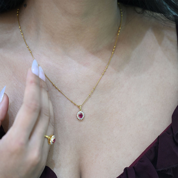 14K YG Cluster Diamond, Ruby Pendant-1pc