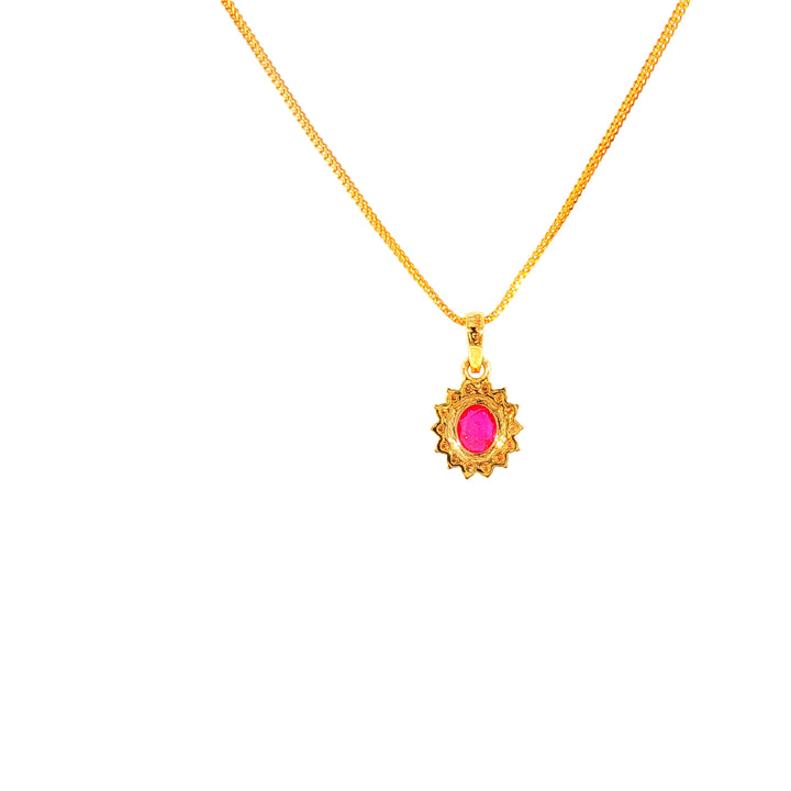 14K YG Cluster Diamond, Ruby Pendant-1pc