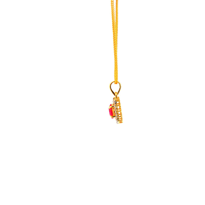 14K YG Cluster Diamond, Ruby Pendant-1pc