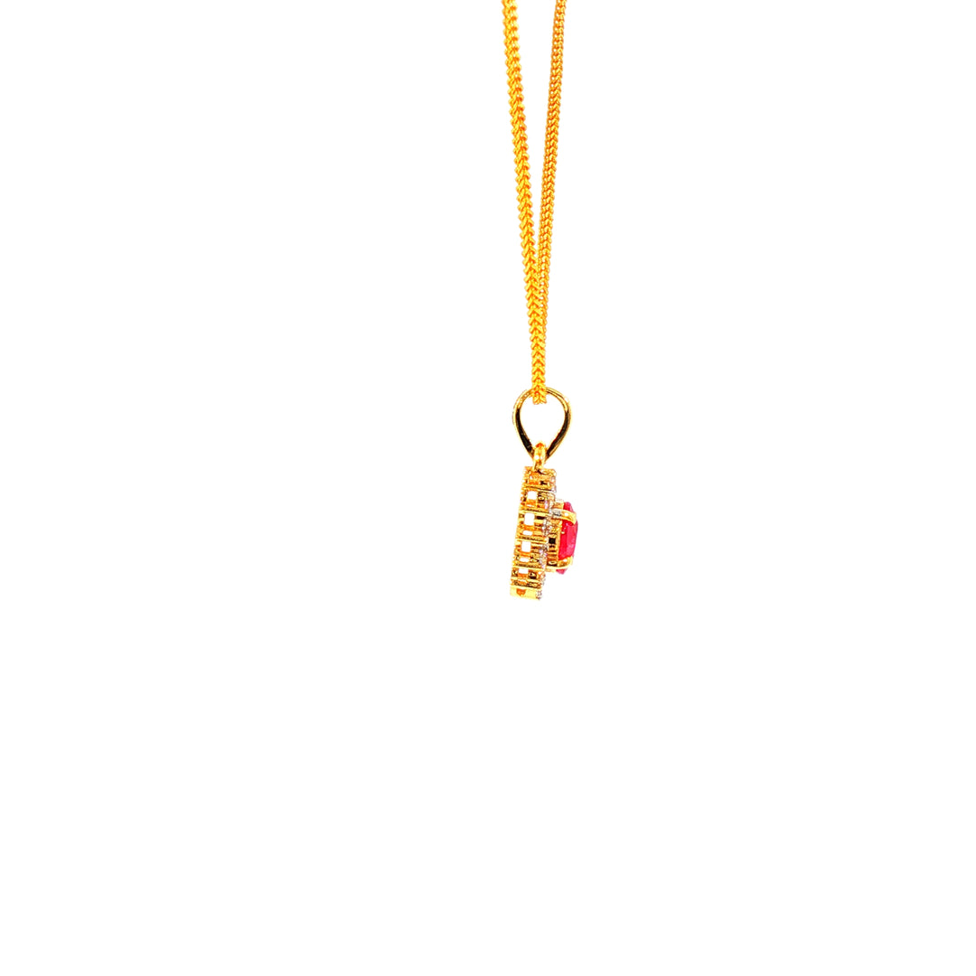 14K YG Cluster Diamond, Ruby Pendant-1pc