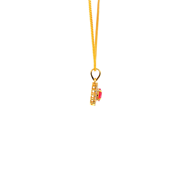 14K YG Cluster Diamond, Ruby Pendant-1pc