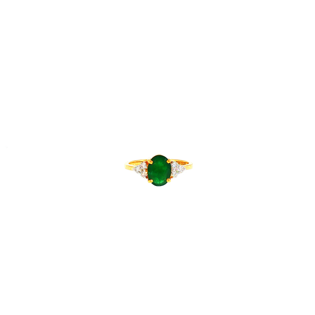 14K YG Cluster Diamond, Emerald Ring-1pc