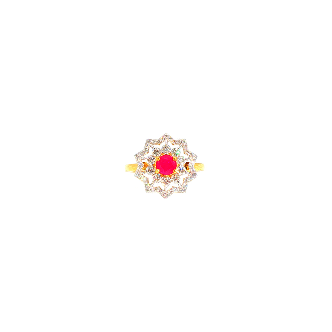 14K YG Cluster Diamond, Ruby Ring-1pc