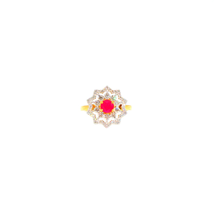 14K YG Cluster Diamond, Ruby Ring-1pc