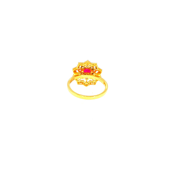 14K YG Cluster Diamond, Ruby Ring-1pc