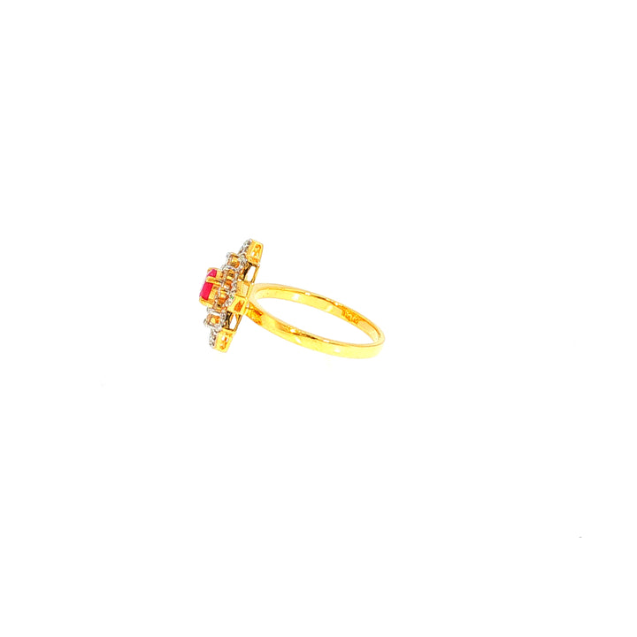 14K YG Cluster Diamond, Ruby Ring-1pc