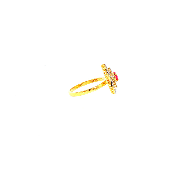 14K YG Cluster Diamond, Ruby Ring-1pc