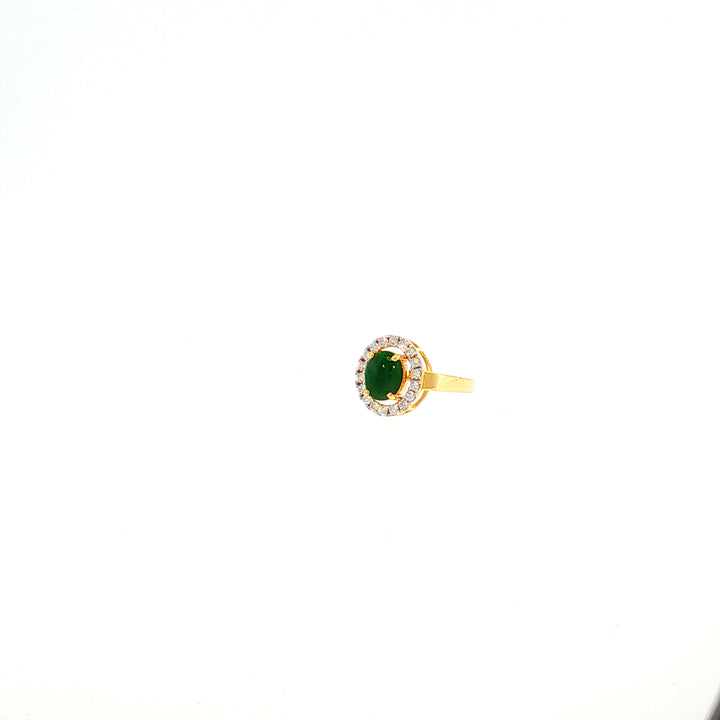14K YG Cluster Diamond, Jade Ring-1pc