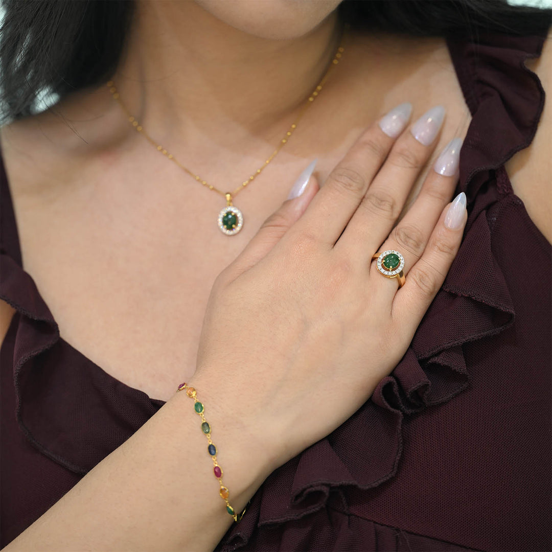 14K YG Cluster Diamond, Jade Ring-1pc