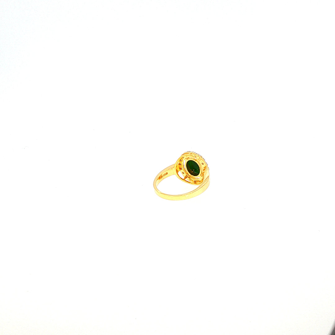14K YG Cluster Diamond, Jade Ring-1pc