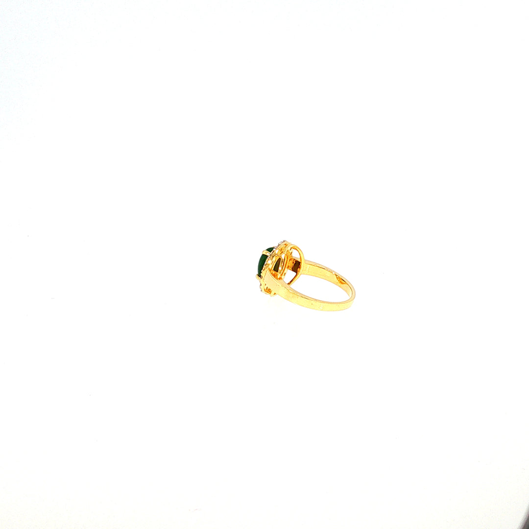 14K YG Cluster Diamond, Jade Ring-1pc