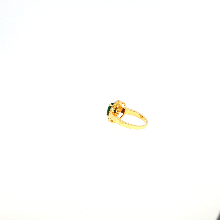 14K YG Cluster Diamond, Jade Ring-1pc