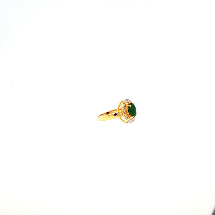 14K YG Cluster Diamond, Jade Ring-1pc