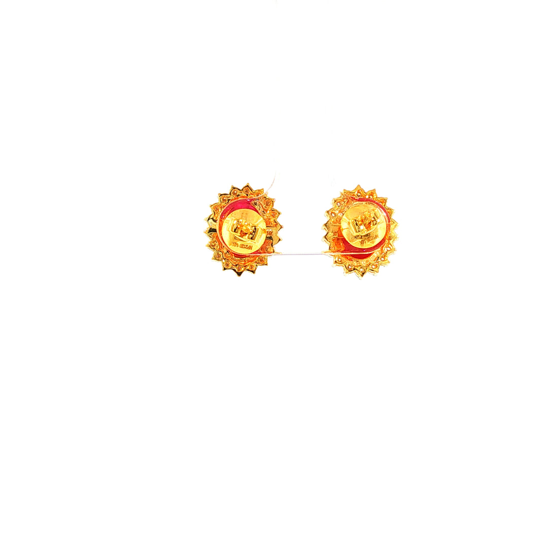 14K YG Cluster Diamond, Ruby Earring-1pair