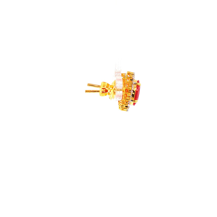 14K YG Cluster Diamond, Ruby Earring-1pair