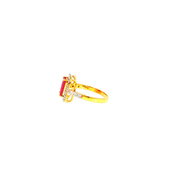 14K YG Cluster Diamond, Ruby Ring-1pc