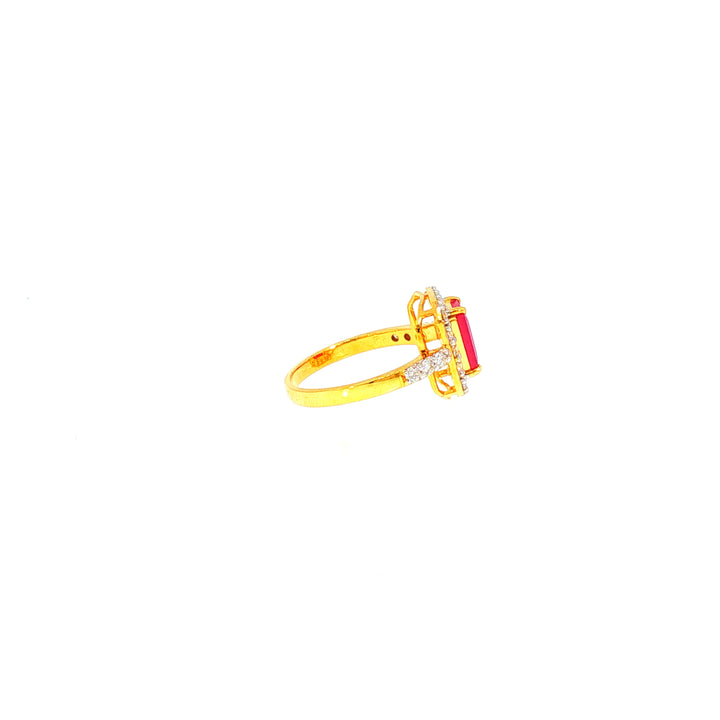 14K YG Cluster Diamond, Ruby Ring-1pc