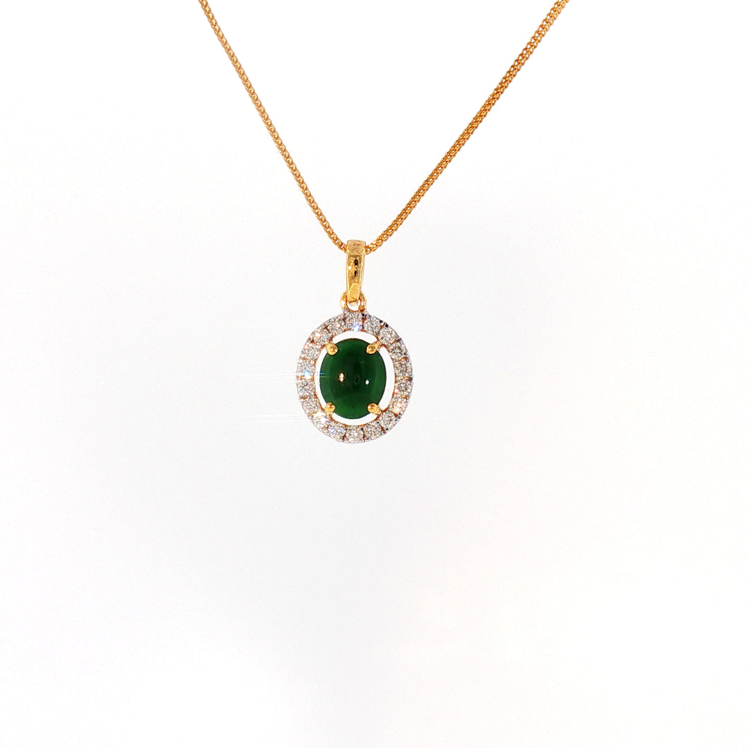 14K YG Cluster Diamond, Jade Pendant-1pc