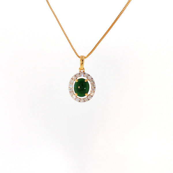 14K YG Cluster Diamond, Jade Pendant-1pc