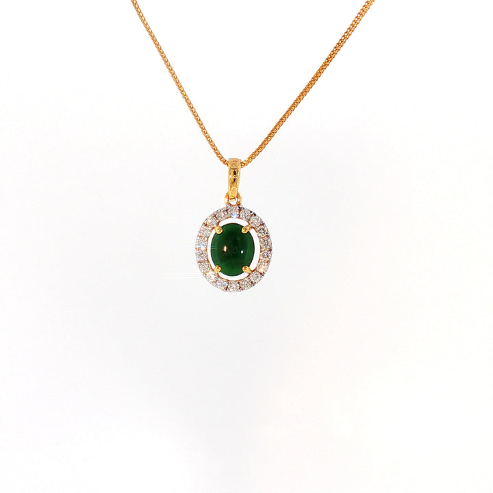 14K YG Cluster Diamond, Jade Pendant-1pc