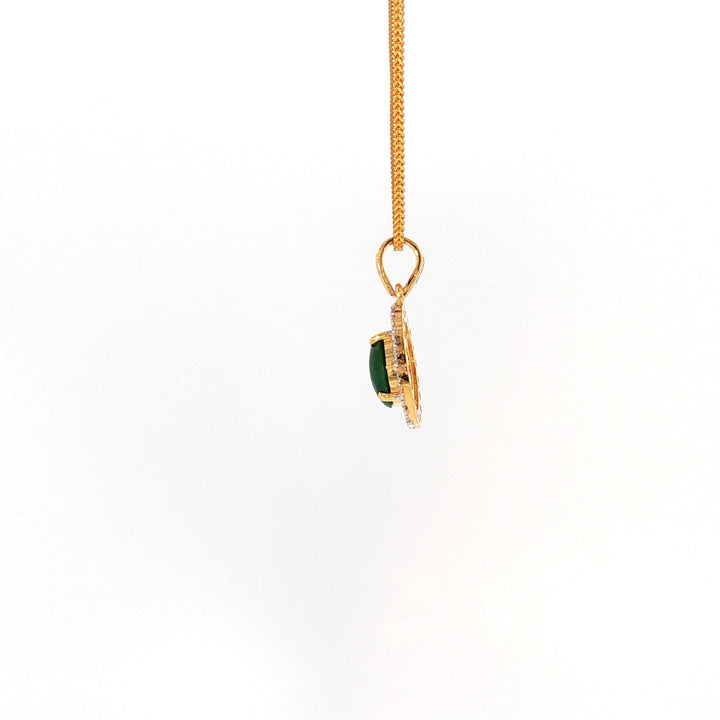 14K YG Cluster Diamond, Jade Pendant-1pc