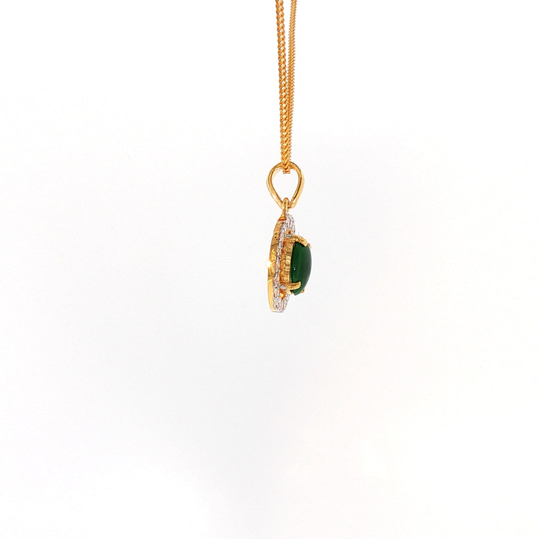 14K YG Cluster Diamond, Jade Pendant-1pc