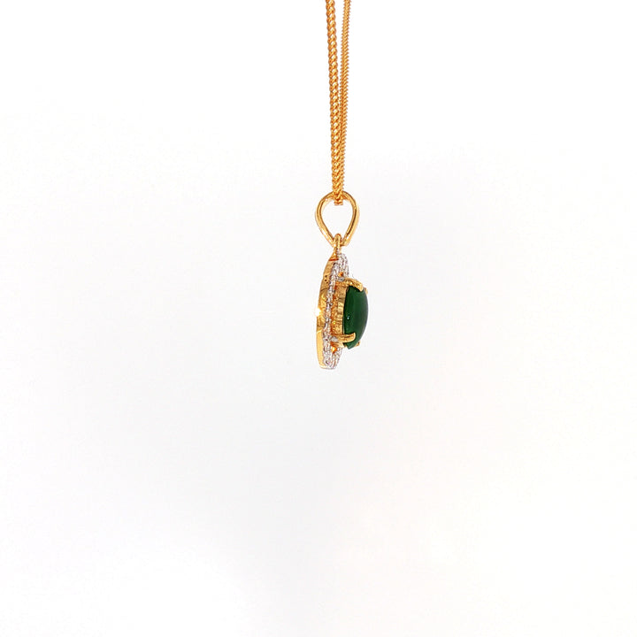 14K YG Cluster Diamond, Jade Pendant-1pc