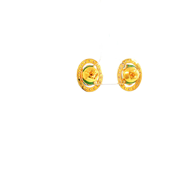 14K YG Cluster Diamond, Jade Earring-1pair