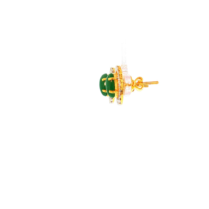 14K YG Cluster Diamond, Jade Earring-1pair
