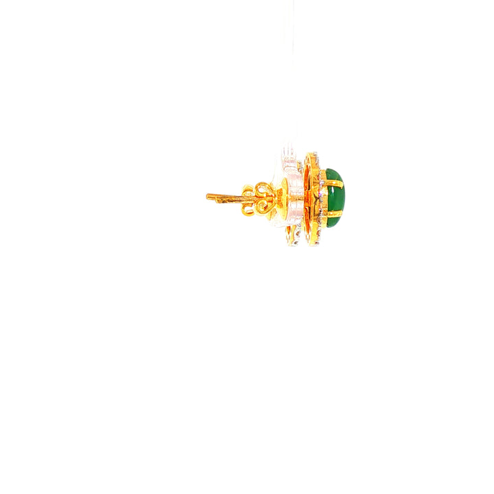 14K YG Cluster Diamond, Jade Earring-1pair
