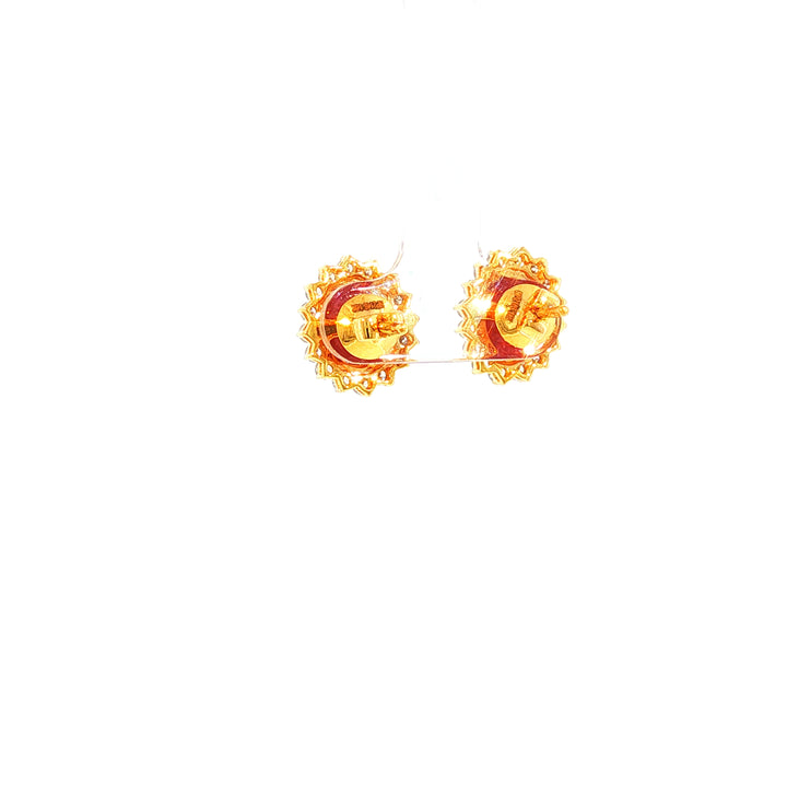 14K YG Cluster Diamond, Ruby Earring-1pair