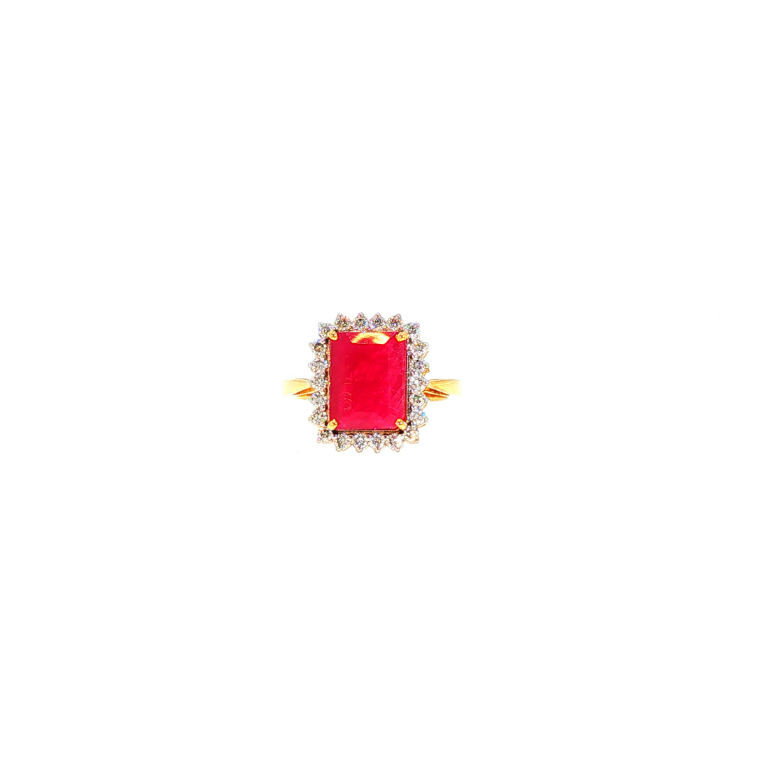 14K YG Cluster Diamond, Ruby Ring-1pc
