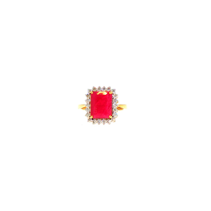 14K YG Cluster Diamond, Ruby Ring-1pc