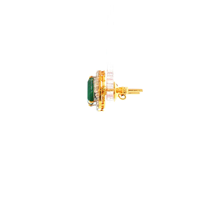 14K YG Cluster Diamond, Emerald Earring-1pair