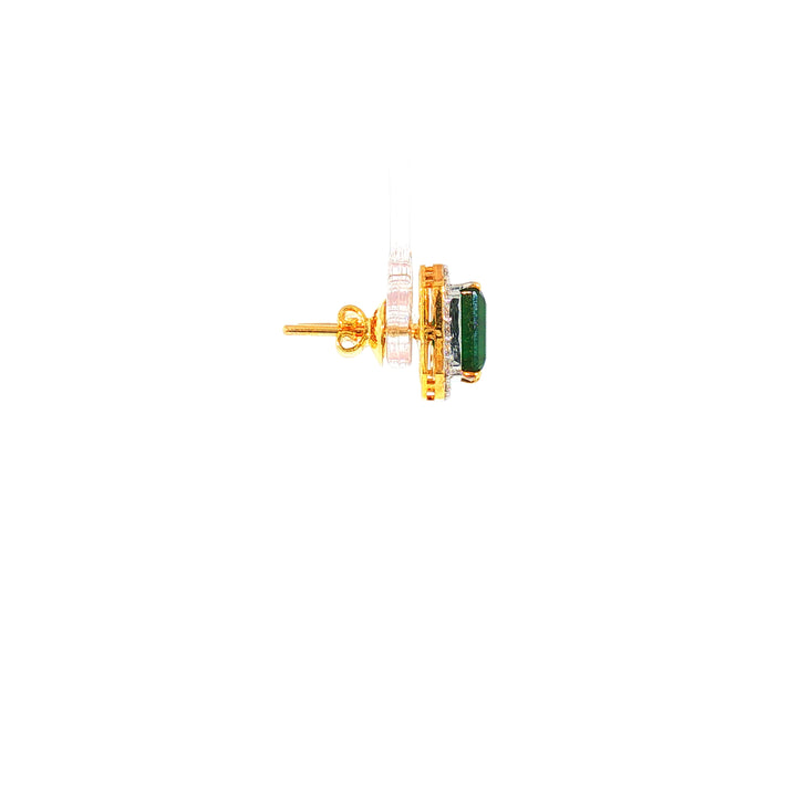 14K YG Cluster Diamond, Emerald Earring-1pair