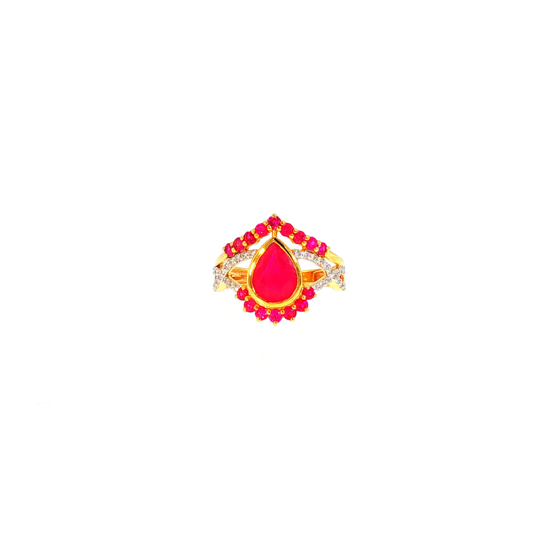 14K YG Cluster Diamond, Ruby Ring-1pc