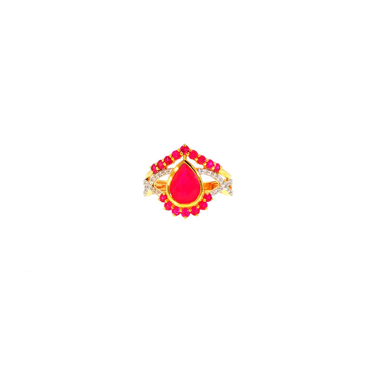 14K YG Cluster Diamond, Ruby Ring-1pc