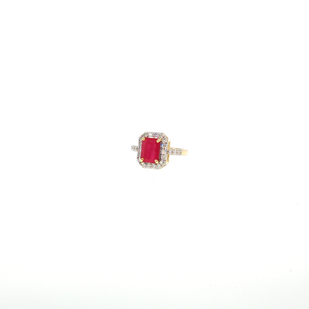14K YG Cluster Diamond, Ruby Ring-1pc