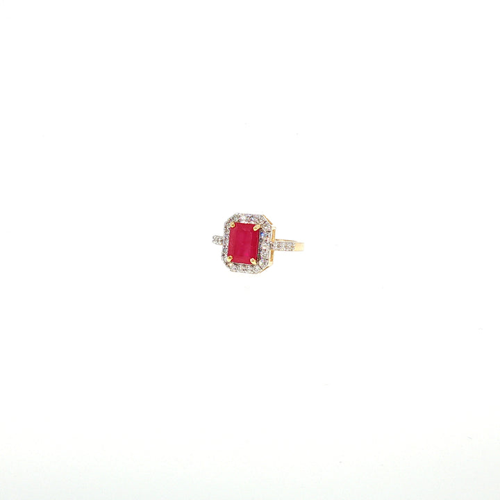 14K YG Cluster Diamond, Ruby Ring-1pc