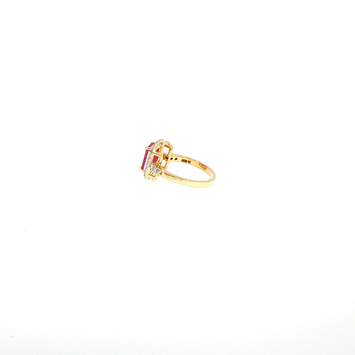 14K YG Cluster Diamond, Ruby Ring-1pc