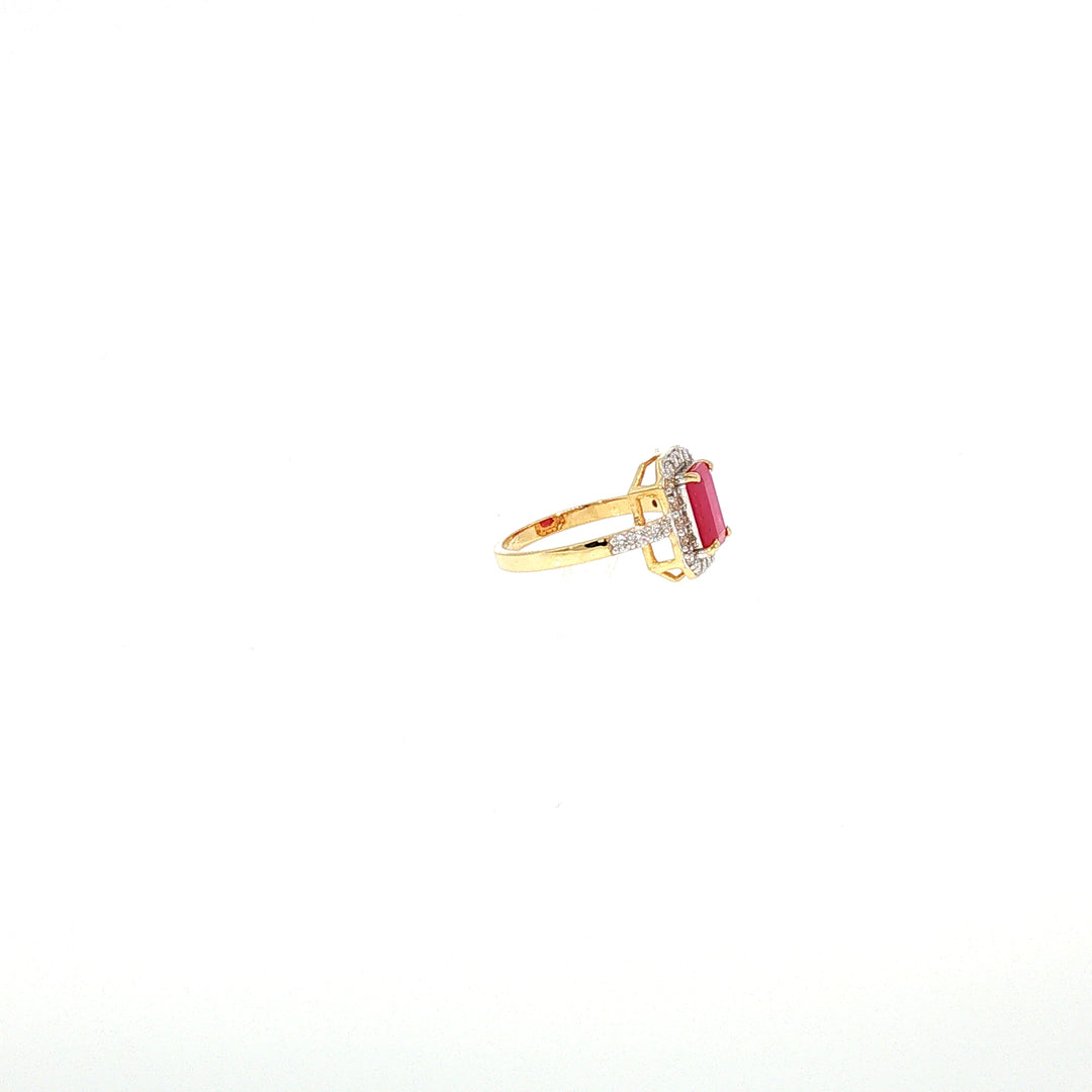 14K YG Cluster Diamond, Ruby Ring-1pc